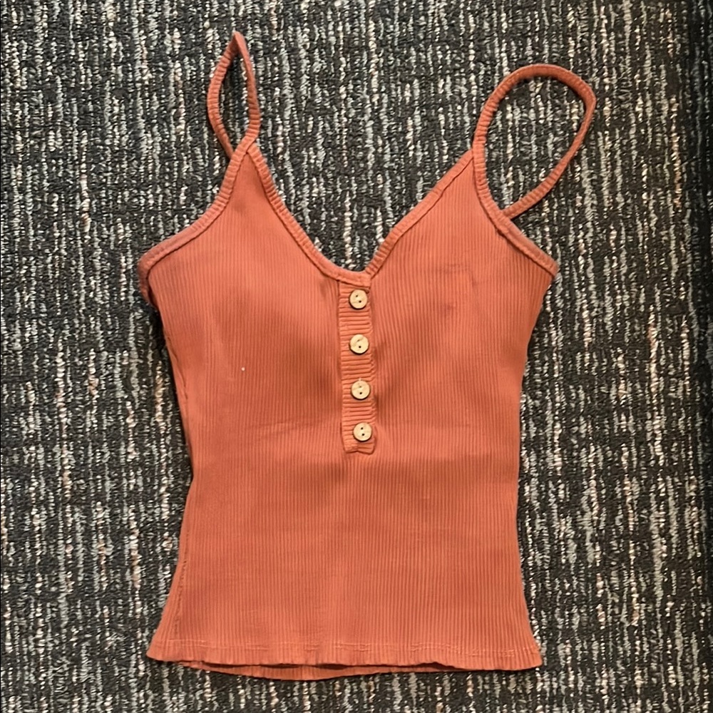Better Be Terracotta Button-Front Ribbed Tank Top